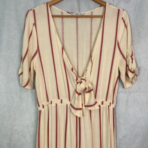 O'Neill Women's SINCERELY STRIPE TIE FRONT JUMPSUIT IN WINTER WHITE Size L - Picture 4 of 16